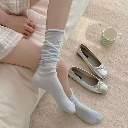 Ballet-style bow JK Lolita socks for girls, over-the-knee white summer non-slip stack socks without bones