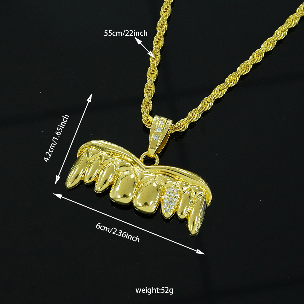 Hip-hop viento completo dientes de oro colgante collar 55cm cadena de torsión accesorios de rap personalidad para hombres joyas al por mayor