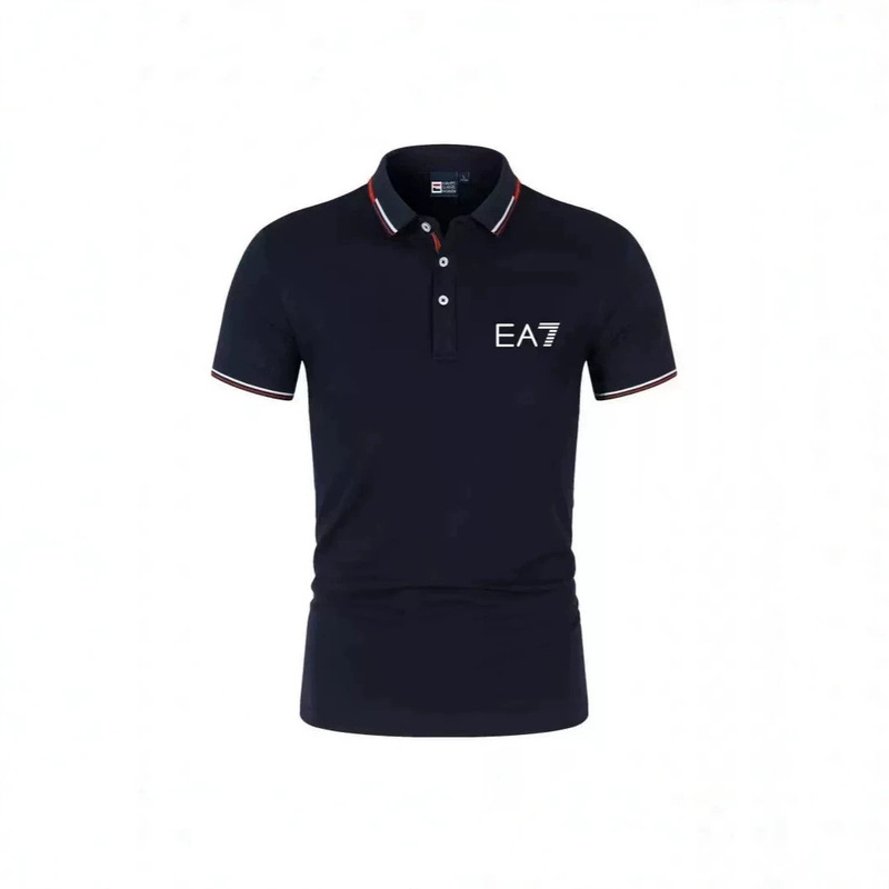 Summer Men's Solid Color Lapel Polo Shirt Ea7 Embroidered Short-Sleeved Business Casual Slim Fit Style Summer Men's Solid Color Lapel Polo Shirt Ea7 Embroidered Short-Sleeved Business Casual Slim Fit Style