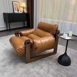 [Cross-Border Dropshipping] Jersey Casual Chair, Antique Style Oil Wax Leather Single Sofa Chair for Home Use