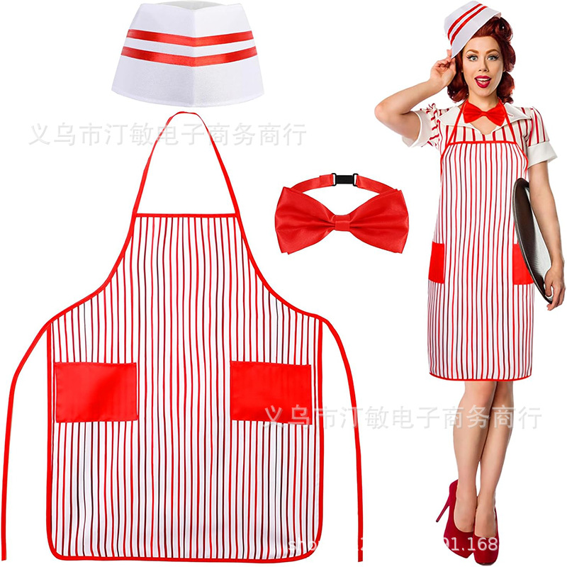 Halloween Cosplay Chef Suit Holiday Party Personalized Dress up Props Red Striped Waiter Suit