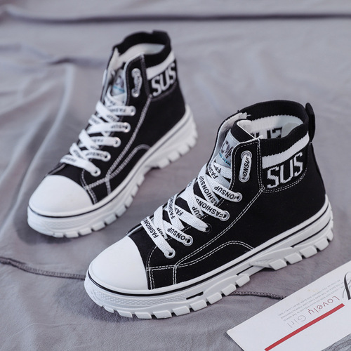 ins high-top canvas shoes for women 2024 spring new Korean version student sneakers women's thick-soled platform casual shoes 1115