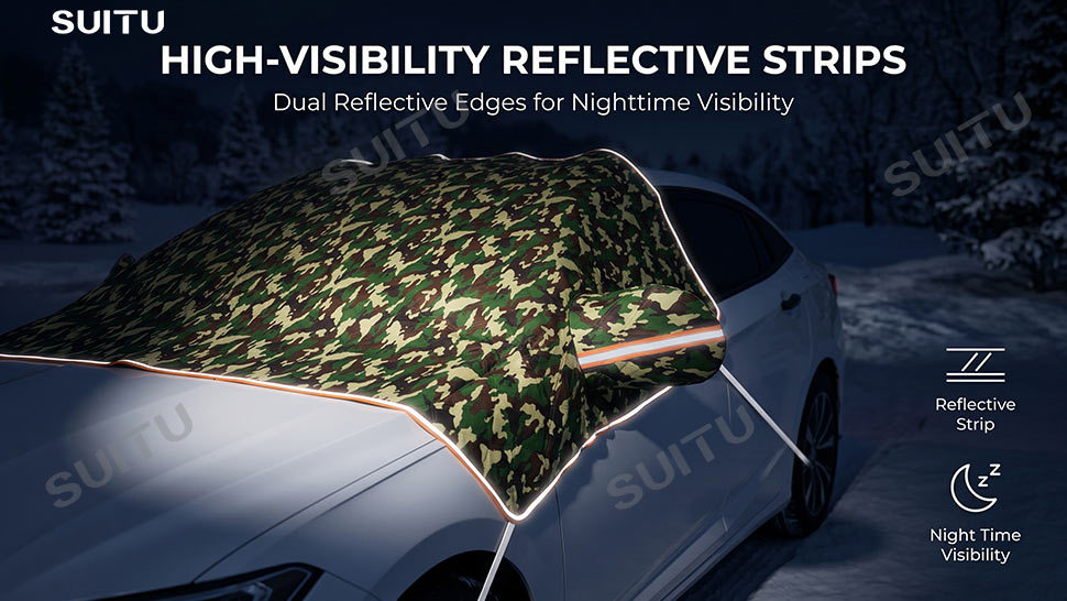 Car camouflage snow cover for winter, front windshield anti-freeze cover, anti-frost and anti-snow windshield cover, thickened car cover
