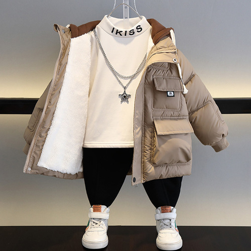 【Wash-Free Lambskin】 Boys' Foreign Trade Warm Down Jacket Cotton Coat Winter Outwear Children Thick Cotton Puffer Jacket