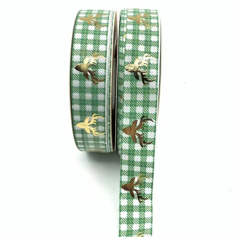 2,5 CM hilo de cinta de Navidad dorado cinta ELK Santa Claus decoración caja de regalo embalaje cinta de impresión lote
