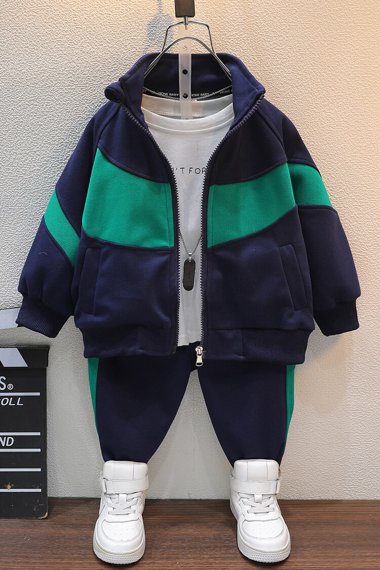 Jungen-Paar 2024 Frühling und Herbst Neues Sport-Reißverschluss-Shirt Zweiteiliges Set für Kinderkleidung_voghion.com
