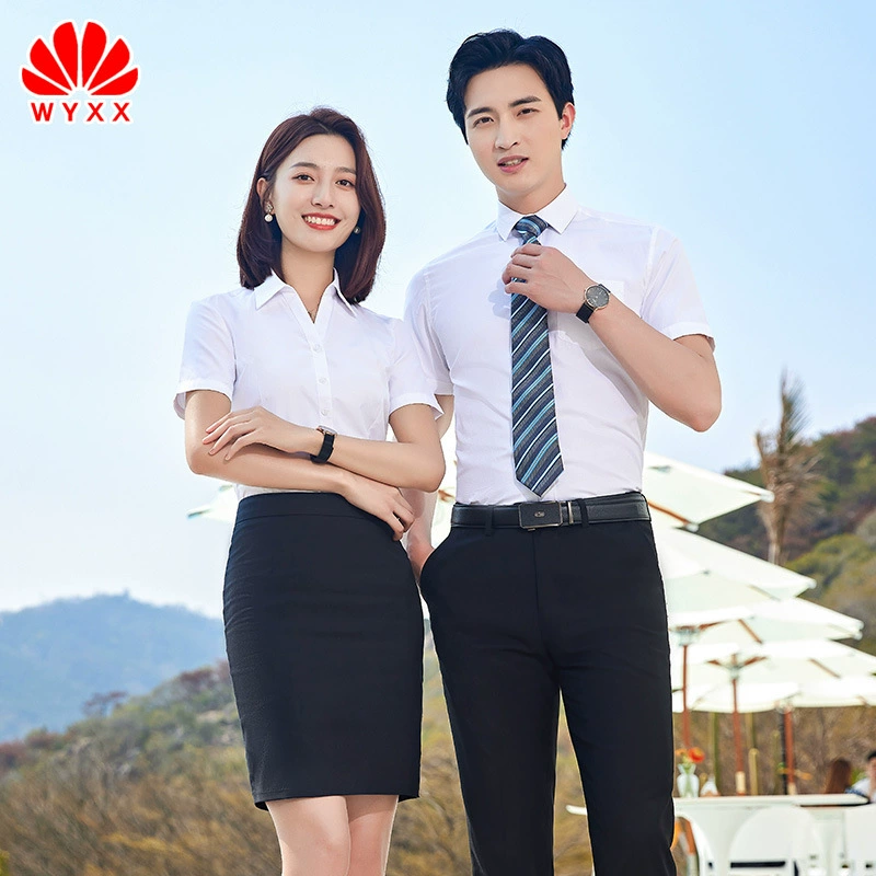 Летняя 2023 рубашка с V-образным вырезом, мужская и женская одинаковая профессиональная белая синяя рубашка с короткими рукавами, продажа недвижимости для учителей банка