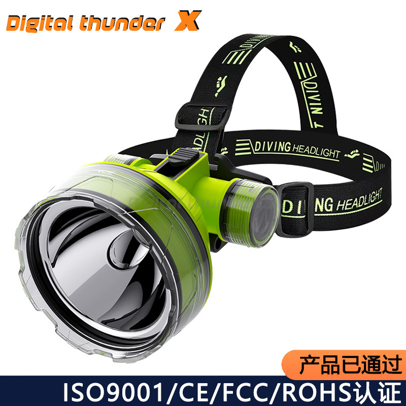 Transfronterizos al aire libre led foco fijo buceo luz fuerte larga duración cabeza recargable batería resistente al agua faro de pesca