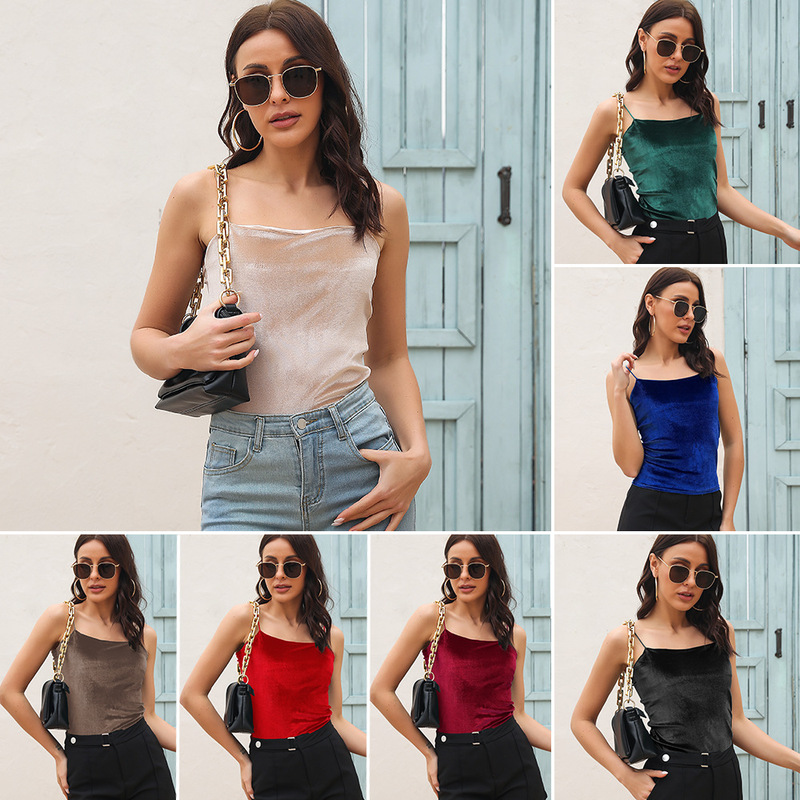 Outer model Real shot velvet small camisole women's outer wear European and American retro bottoming top women's cross-border exclusive Outer model Real shot velvet small camisole women's outer wear European and American retro bottoming top women's cross-border exclusive
