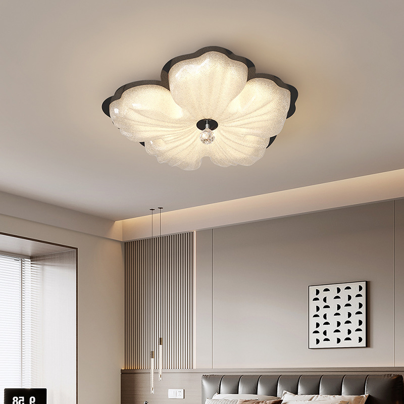 Lámpara de techo de dormitorio, minimalista, ligera, lujosa, de alta gama, estilo antiguo, protección ocular, flores, arena de cristal, dormitorio principal, libro, lámpara de habitación