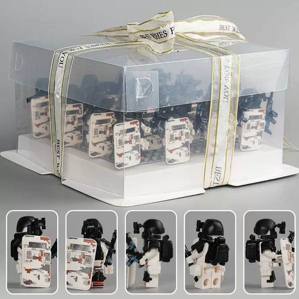 [Gift box version] + 18 camouflage shields + free base plate and free weapons - Anti-virus Snow Leopard Special Forces 18-man phalanx
