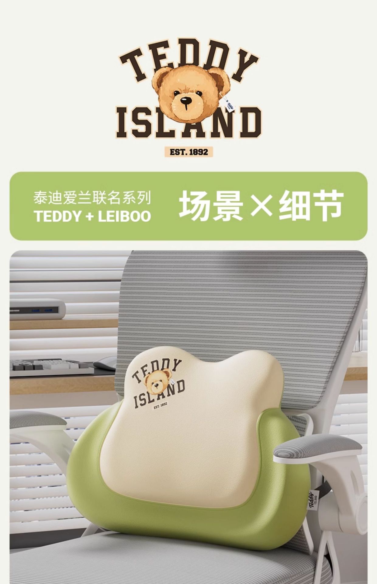 [Teddy Ailan Collaboration] Office Lumbar Support Cushion Seat Back Support Waist Pillow Memory Foam