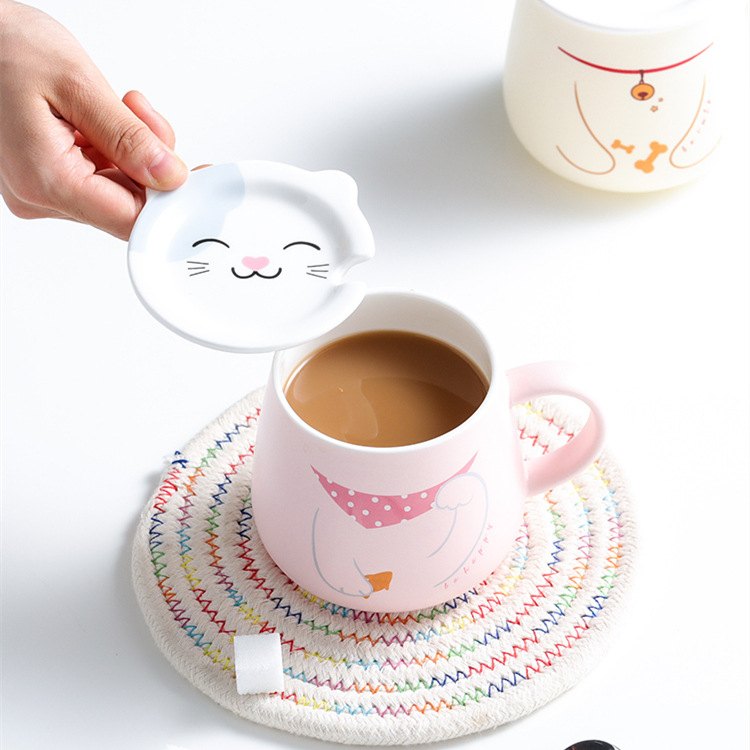 Taza de cerámica de dibujos animados lindo creativo animal cara cubierta taza Shiba Inu taza flor gato taza de agua grande Oso Blanco taza de desayuno