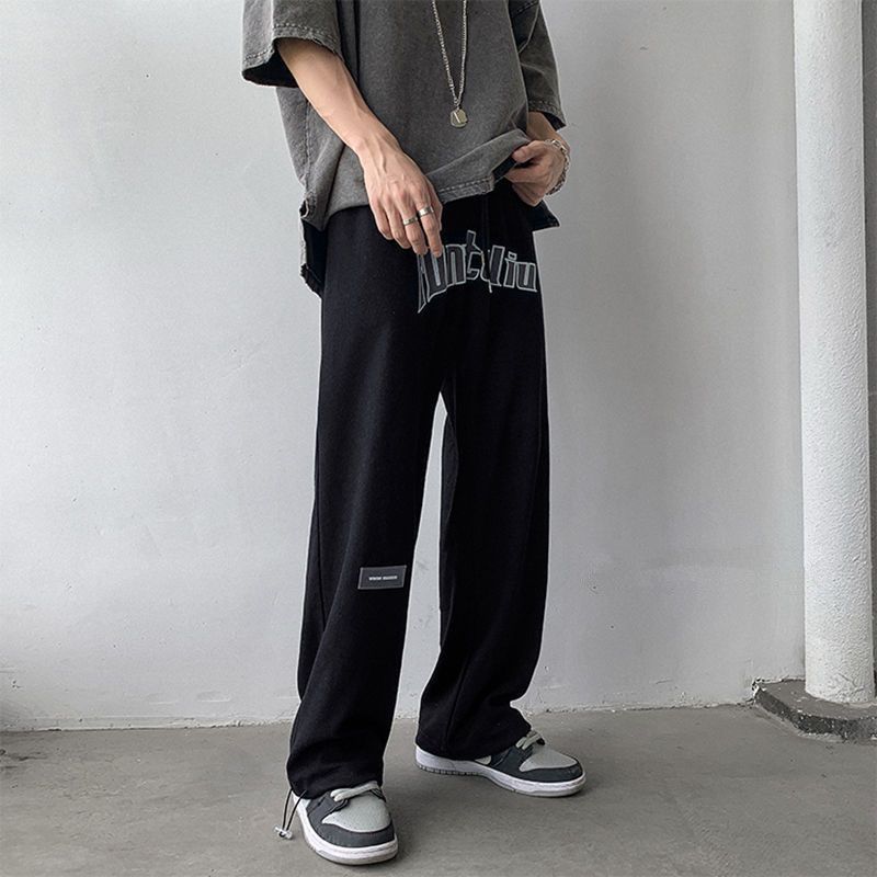 Hip hop letter pants men's autumn thin loose ins straight casual pants national fashion wide leg mopping sports pants