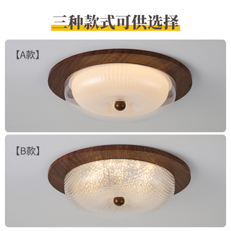 2025 nuevo estilo francés de estilo medio dormitorio lámpara de techo estudio protección ocular color nogal madera maciza lámpara de vidrio de alta calidad