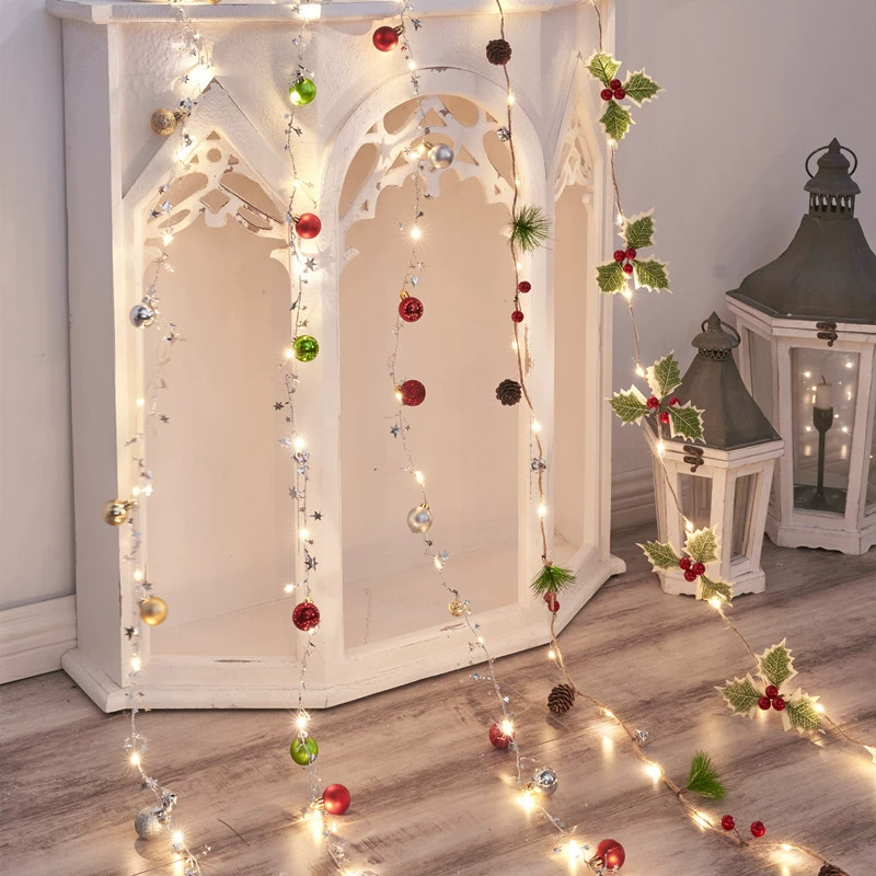 Сверкающая гирлянда Christmas Lights LED, шнуры света еловые шишки Рождественское украшение колокольчик цветной свет