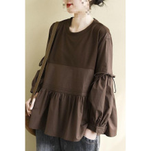 J5Y外贸出口日韩余单女装设计感小众拼接T恤洋气减龄系带娃娃衫上