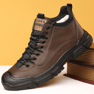 Wool cotton boots winter men's cotton shoes fleece-lined warm high-top thick cotton shoes snow boots leather boots men wholesale