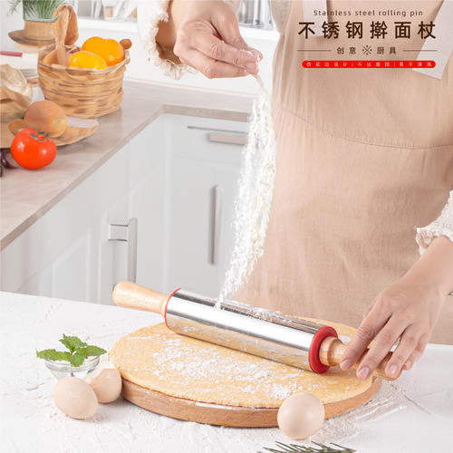 Factory Silicone Roller Pinwheel Rolling Pin Wooden Double-Head Handle Dumpling Dough Flour Rolling Pin Wholesale