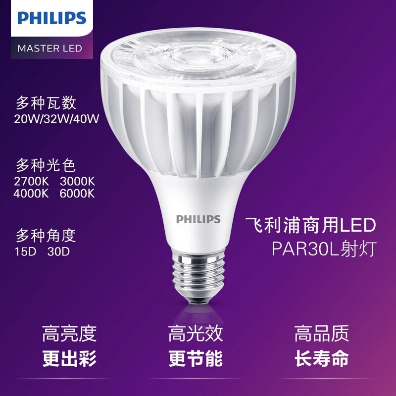 Philips Led Spotlight Feifan Par30 Bulb 20W32W40W Lamp Cup Track Metal Halide Lamp E27 Screw White Light