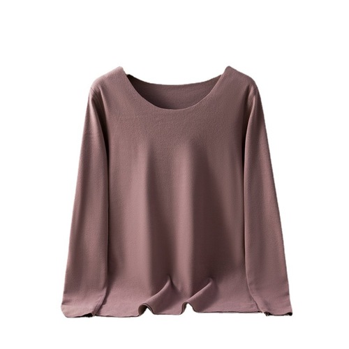 Double-sided faux-fur base layer for women: autumn/winter fleece-lined, extra-thick, warm thermal underwear with a crew neck—fitted design, long sleeves, and a relaxed-fit top.