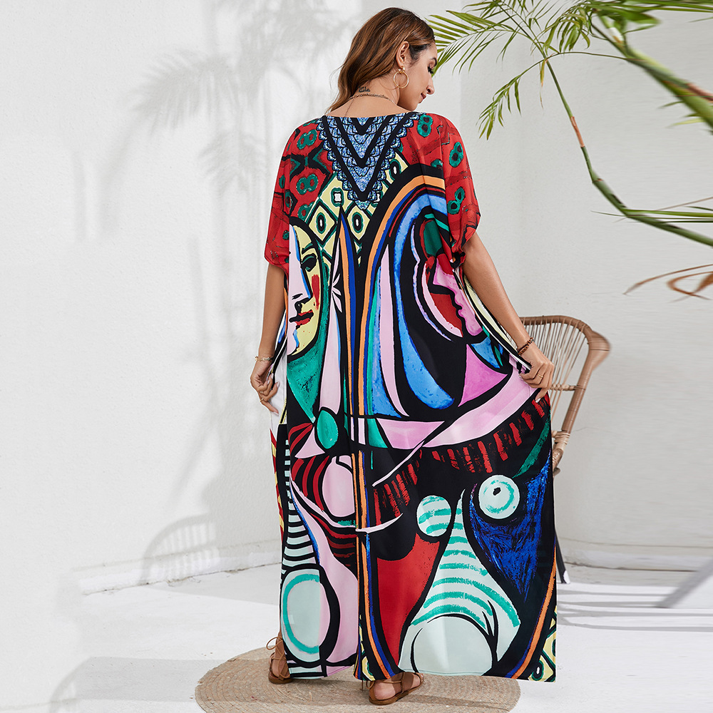 44 colores transfronterizo europeo y americano impreso playa blusa vacaciones playa falda bikini sol protección ropa blusa 1D196