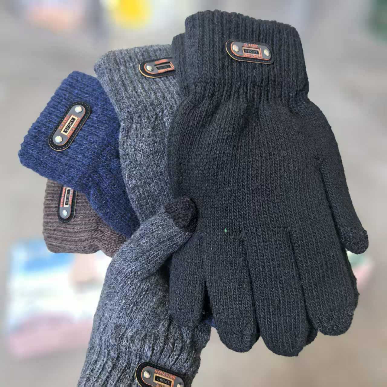 Men's Warm Gloves, Winter Cold-Proof Touch Screen Gloves, Simple Men's Finger Gloves Manufacturer Wholesale Plus Plush Yarn