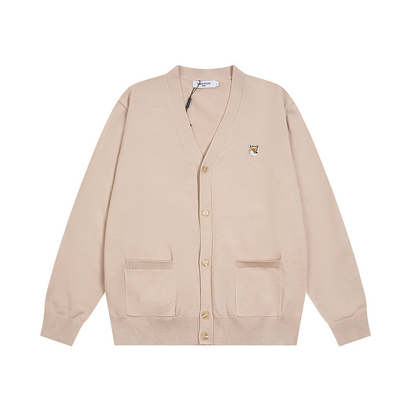 Maison Kitsune Classic Fox Head Knitted Embroidered Cardigan Casual V-Neck Jacket 91% Wool Certified
