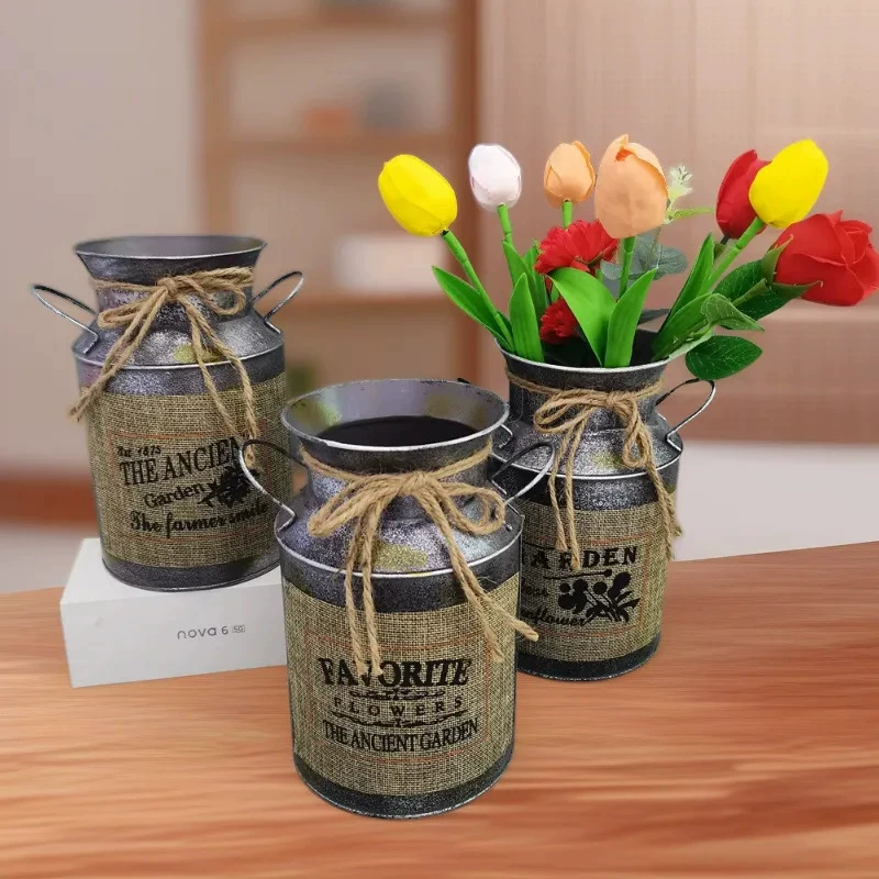 Креативное Оловянное ведро в европейском стиле, ведро для флористики, ваза для горшка для молока, наклейка, белье, отличительный реквизит для цветочного горшка, украшение