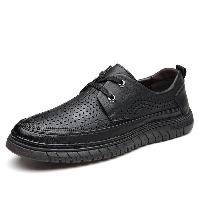 2023 년 여름 남성 레이스 업 소프트 가죽 캐주얼 남성 신발 빈 국경 고무 솔 홀 신발 BAITA 통기성 가죽 샌들