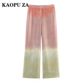 KAOPU ZA欧美2025新款春夏女式粉色阔腿休闲裤新款垂感扎染长裤