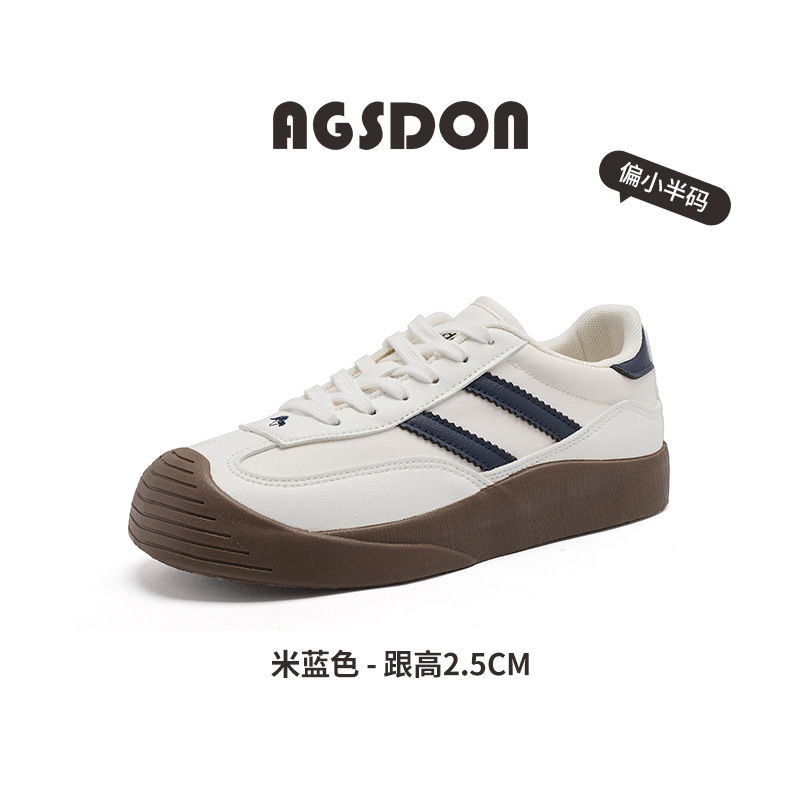 Augu Shi Deng zapatos blancos para mujeres primavera 2025 nuevos zapatos de skate casuales retro con suela gruesa zapatos deportivos de entrenamiento de base plana