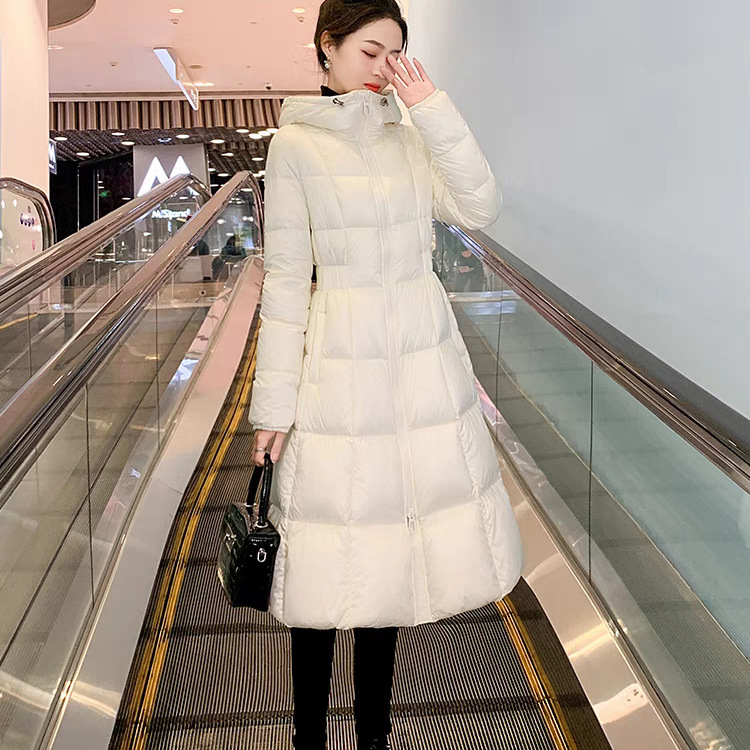 2025过膝中长款羽绒服女加厚冬季新款收腰修身显瘦连帽外套白鸭绒|undefined