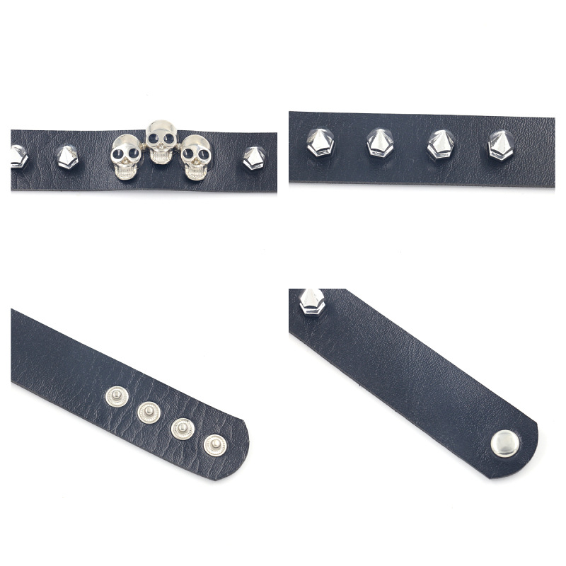 Pu Leather, Alloy Material Punk Skull Pu Leather Alloy Choker Wholesale