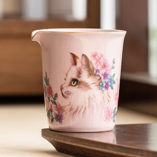 Minimalist Ru Kiln Cat Pattern Ceramic Household Tea Brewing Cup with Open Crack Design for Tea Brewing and Serving Accessories