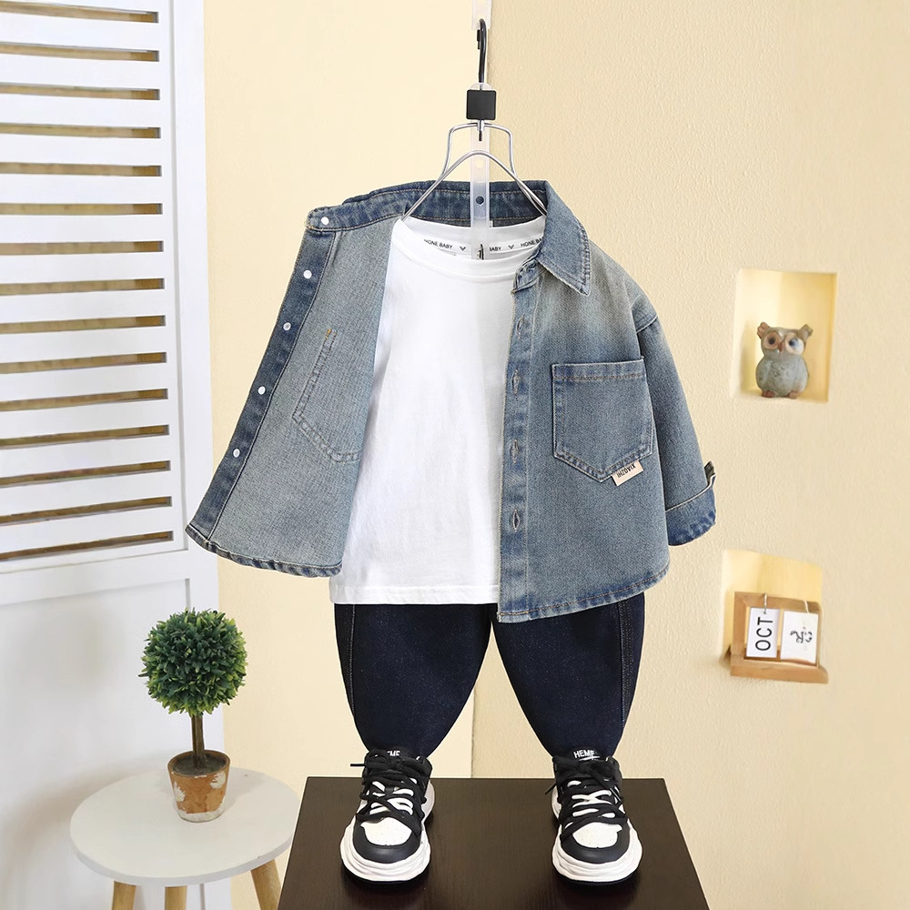 7544 Chaqueta de camisa de mezclilla de primavera para niños 2025 Nuevos modelos de primavera y otoño para niños Tops de estilo coreano de primavera