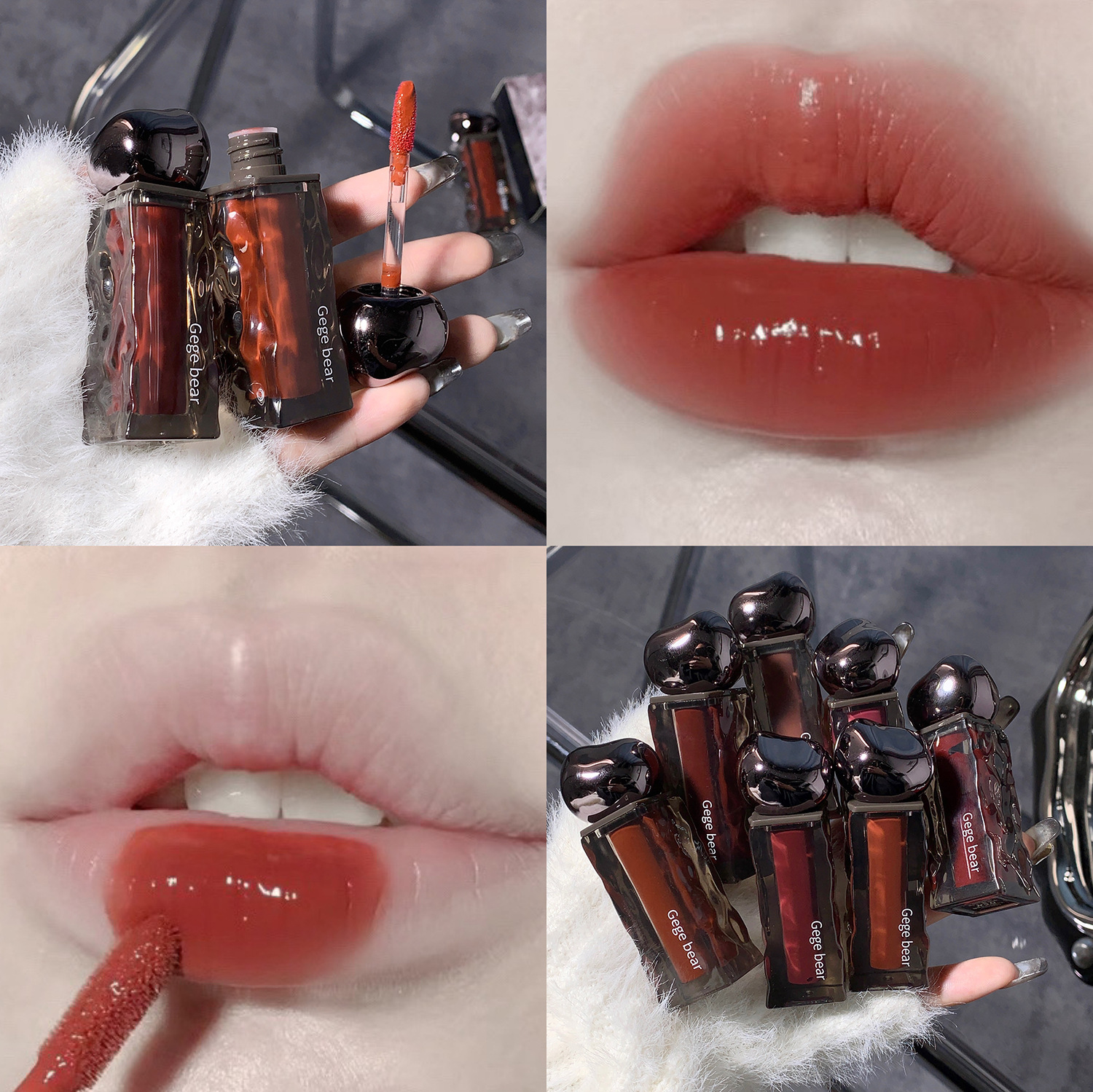 Gege Bear Glacier lava Lip Glaze Water Light espejo pseudo cara llana blanco Toot labial lápiz labial brillo de labios