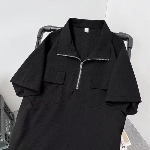 Men's Summer Band Collar Polo Shirt Loose Japanese Style Casual Half-Sleeve Shirt