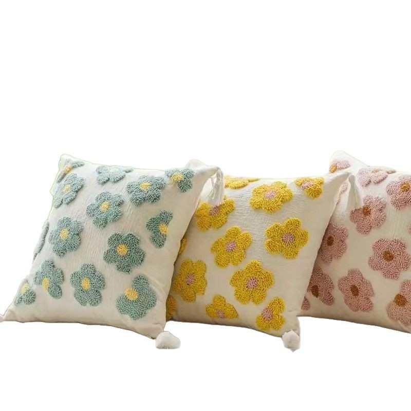Cojín decorativo Chenille 2024, nuevo modelo, con flores pequeñas bordadas en tres dimensiones, para cabecera, dormitorio, sala de estar, ventana, con un toque de diseño.
