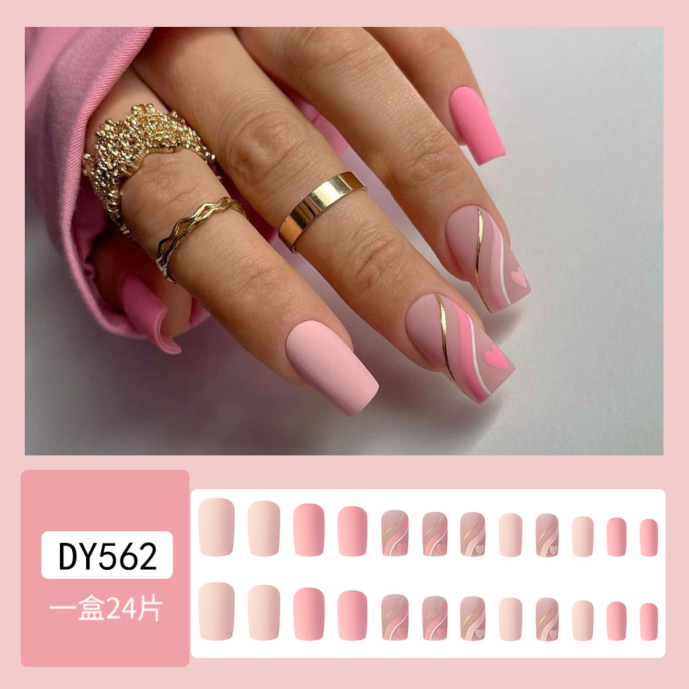 Ventas transfronterizas en caliente de otoño y invierno manicure piezas de polvo rojo sombreado dorado desgaste 24 piezas de uñas falsas al por mayor de estilo europeo y americano