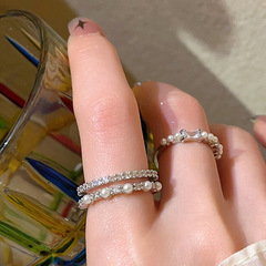 溫柔氣質甜酷珍珠鋯石開口戒指女精緻輕奢韓國網紅時尚個性食指環