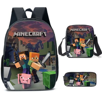 Cross -Bordder New Product Minecraft Primary и School School School Schools Schools My World Game, окружающая рюкзак с тремя предметами