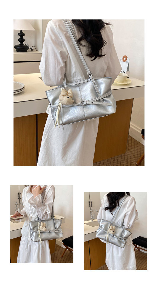 Túi nách nữ dáng hộp ngang phong cách đường phố, túi tote đeo vai đơn giản dung lượng lớn — Bạc không có mặt dây chuyền, Gạo trắng không có mặt dây chuyền, Màu cà phê Không có mặt dây chuyền, Màu hồng không có mặt dây chuyền chi tiết 7