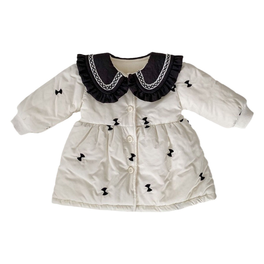 Ropa acolchada de algodón para niñas, invierno 2025, cárdigan largo y grueso con relleno de algodón, elegantes chaquetas acolchadas con solapa de encaje.