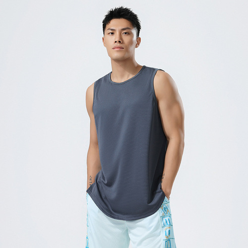  New Summer Round Neck Men's Vest Breathable Sports Fitness Loose Sleeveless New Versatile Bottoming Undershirt