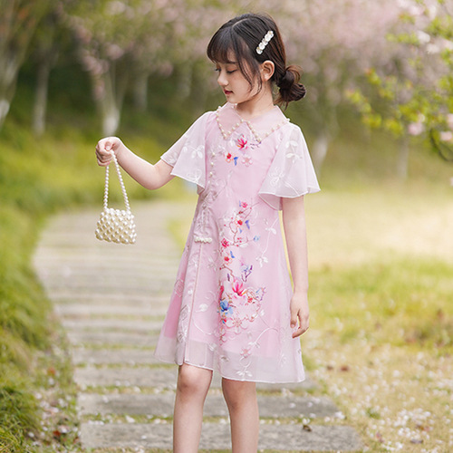 Children summer girls qipao dress cheongsam for kids children's Chinese girl chiffon hanfu princess dress new qipao