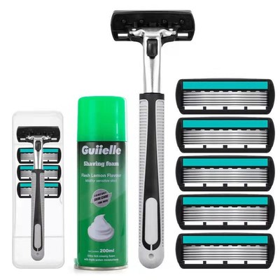 通用德国进口6层刀片刮胡刀手动剃须刀男士刮胡子刀头双层刀架