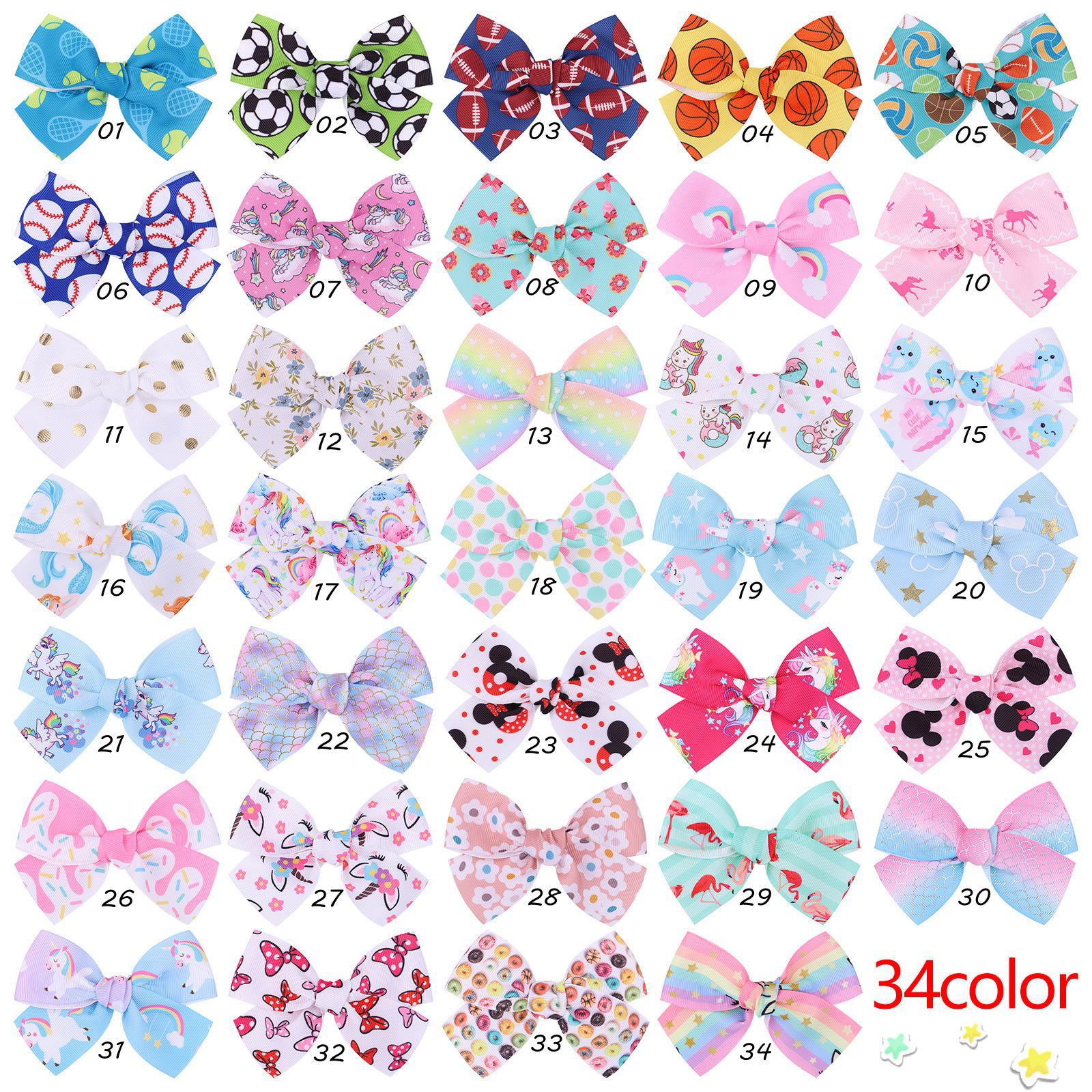 European and American childrens jewelry cartoon printing bow hairpin solid color hair clippicture1