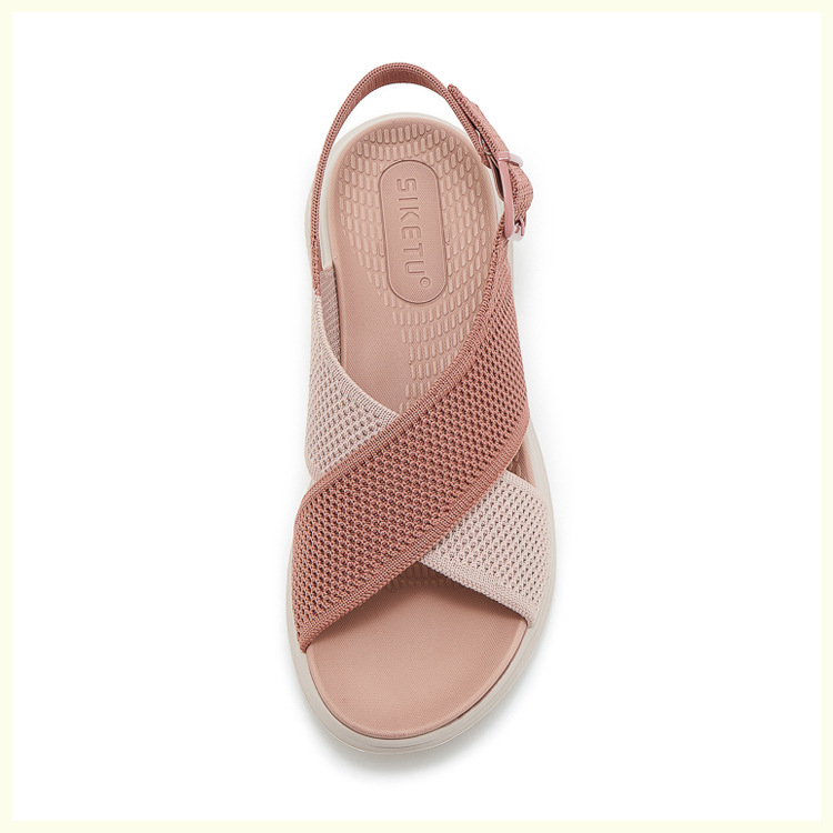 Sandal nữ quai chéo dệt kim phối dây rút, đế MD nhẹ êm — màu be, màu đen, xanh lam, màu hồng chi tiết 31