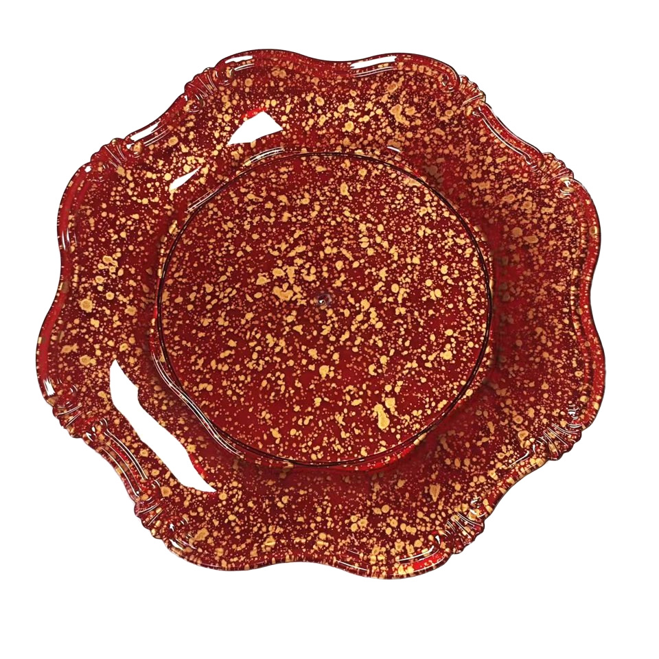 Placa de recarga de plata y oro antigua moderna retro octagonal de plástico cubiertos de boda redondeada ligera patrón de fiesta polipropileno